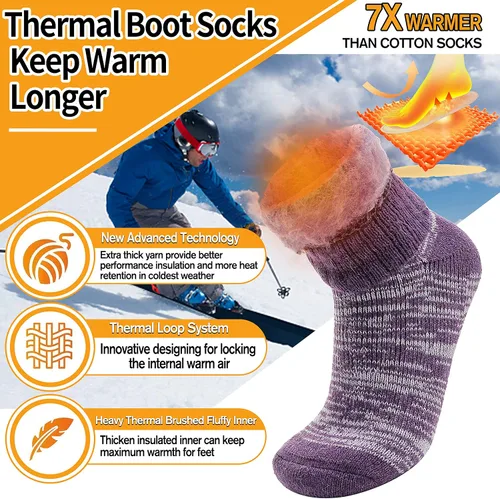 Miniatura 2 de 3 pares de calcetines térmicos cálidos para mujeres y hombres, calcetines de esquí de invierno con aislamiento para botas gruesas para clima frío