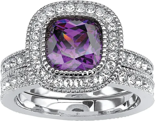 PalmBeach - Juego de anillos de novia con circonita cúbica púrpura y cristales redondos, tallas 6-9, Cristal, Zirconia cúbica Cristal