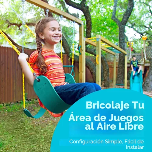 Miniatura 4 de Jungle Gym Kingdom Juegos de columpios para patio trasero, barras trepadoras y accesorios de columpios, el juego incluye barra de columpio de Verde