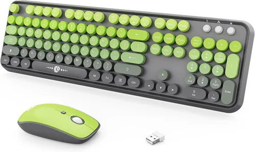 Miniatura 14 de FOPETT V2020 Combo de teclado y mouse inalámbricos, bonito teclado inalámbrico con llave roja redonda estilo retro, conectividad CapSecure de 2.4