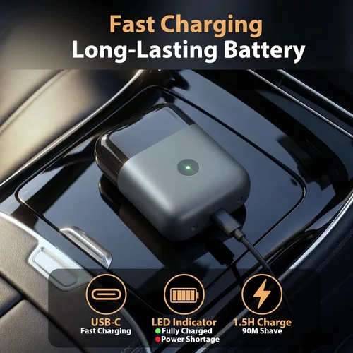 Miniatura 5 de Afeitadora eléctrica de aluminio para hombres: maquinilla de afeitar compacta de viaje para la cara - IPX7 impermeable y carga rápida USB-C