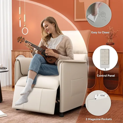 Miniatura 6 de Silla reclinable, reclinable eléctrico ajustable de piel sintética con control remoto y respaldo acolchado, asiento de sofá individual reclinable