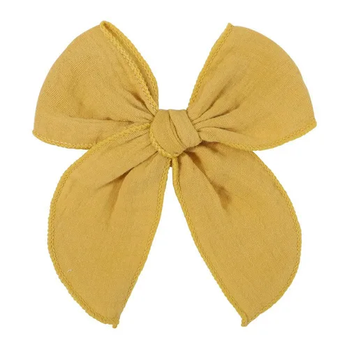 Miniatura 11 de Lazo de pelo de fábula amarillo oscuro de 5.5 pulgadas: pinza de pelo de algodón de lino hecha a mano para niñas - 1 unidad