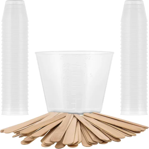 Miniatura 16 de Pouring Masters Vasos medidores de líquido de 2 oz (60 ml) - Vaso graduado de plástico (paquete de 100) con 25 varillas - Tazas de mezcla
