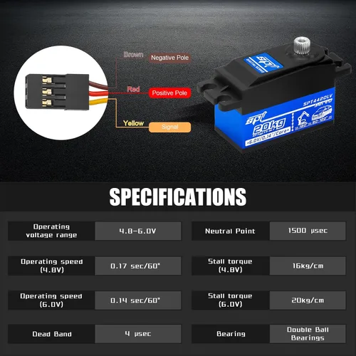 Miniatura 4 de GOUPRC Servo de perfil bajo de 44.1 lbs de alto par de engranaje de metal servo digital con brazo de metal 25T para 1/8 1/10 1/12 RC modelo DIY