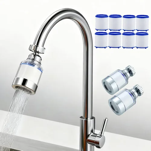 Paquete de 2 grifos de filtro de agua para fregadero, filtro universal giratorio de 360°, filtro de agua para grifo de cocina, elimina el fluoruro