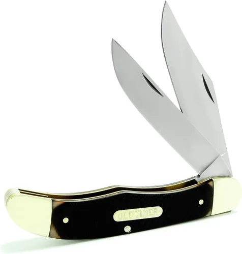 Schrade Old Timer 25OT - Navaja de bolsillo tradicional plegable Hunter de 9.3 pulgadas con 2 cuchillas SS de alto carbono, mango ergonómico y funda
