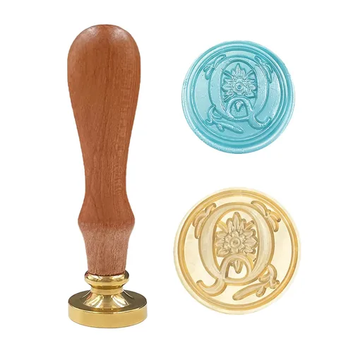 Miniatura 13 de Sello clásico de cera para sellar varios alfabetos, cabeza de latón, mango de madera, sellos para tarjeta/sobre/regalo (sello, letra V)