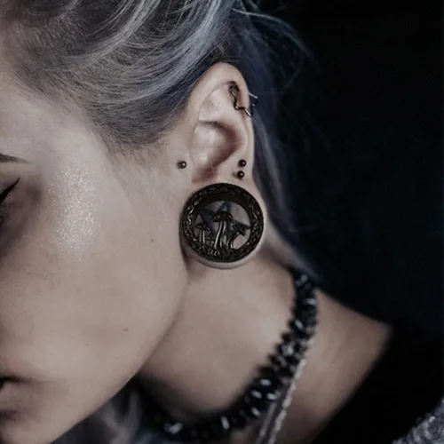 Miniatura 3 de DOEARKO 2 unidades de dilatadores de oreja de acero inoxidable con forma de hongo fresco túneles expansor de oreja dilatador de oído piercing