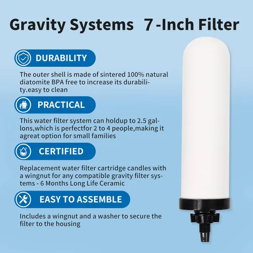 Miniatura 3 de 2 velas de filtro de agua de cerámica de 7 pulgadas, filtros de repuesto de filtro de agua de 7 pulgadas con carbón activado para sistema de filtro