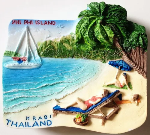 WitnyStore Pequeño imán para nevera de Tailandia de 2 pulgadas de Isla Phi Phi en Krabi – Resina hecha a mano en miniatura 3D del sudeste asiático