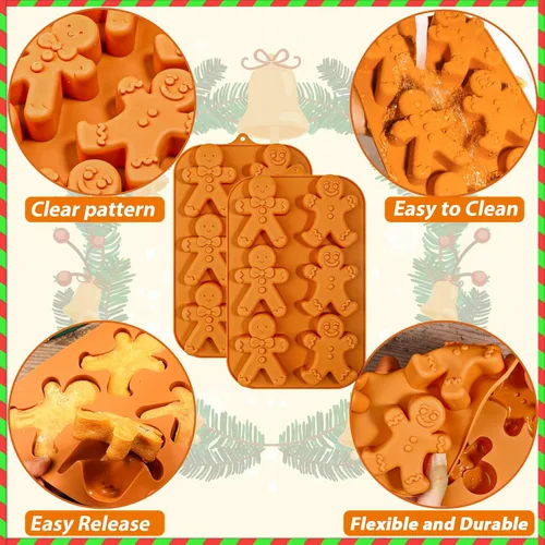 Miniatura 4 de Molde de silicona de hombre de jengibre Webake, moldes navideños de 6 cavidades con forma de hombre de jengibre para pastel, jabón, jalea, galleta
