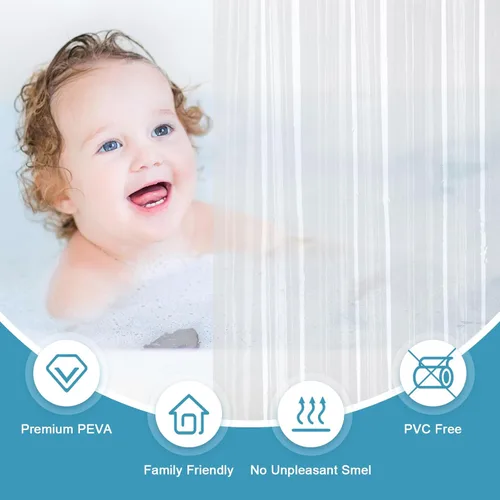 Miniatura 3 de Cortina de baño EurCross con 3 imanes, forro transparente de PEVA 9G, cortina de medio baño 36x72 para ducha