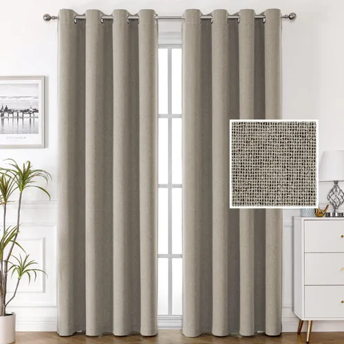 Miniatura 10 de H.VERSAILTEX Cortinas de lino 100% opacas, cortinas térmicas para sala de estar, cortinas de arpillera texturizadas con ojales de lino de doble