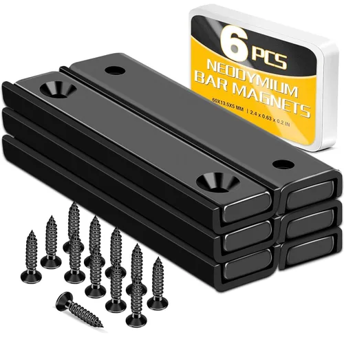 Miniatura 17 de TRYMAG Imanes rectangulares de neodimio de 80 libras, 2.362 x 0.531 x 0.197 in, barra negra fuerte con agujero avellanado y cápsula de acero, imanes