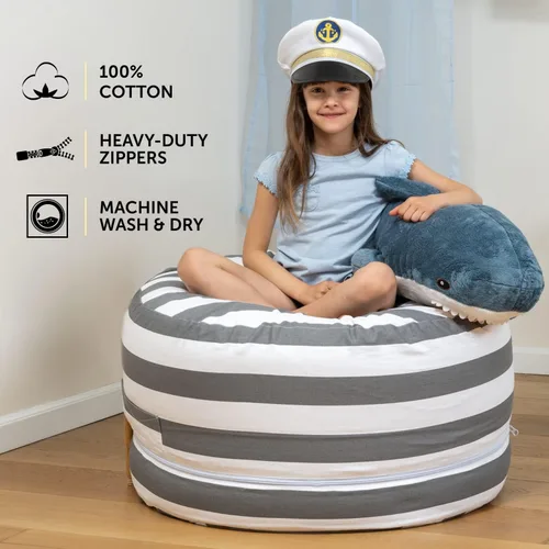 Miniatura 7 de SMART WALLABY Silla Puf de Almacenamiento para Animales de Peluche 2 Tamaños en 1 Organizador de Juguetes de Peluche para Niños 100% Algodón