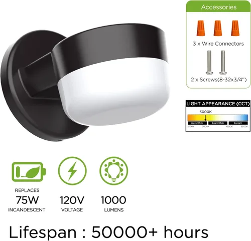 Miniatura 3 de TIERONE Moderno paquete de luz LED de seguridad con fotocélula del atardecer al amanecer, aplique de pared al aire libre para patio, porche