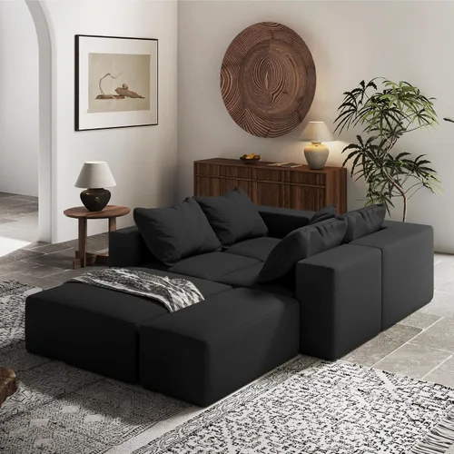 Miniatura 3 de Sofá interior minimalista, sofá de nube tapizado de combinación gratuita, sofá modular de chenilla con almohadas, cómodo para sala de estar, Negro