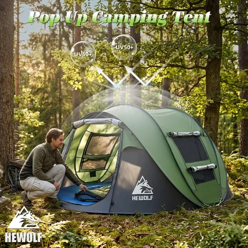 Miniatura 2 de Hewolf Tienda de campaña desplegable para 2/4 personas, fácil instalación instantánea, impermeable, tienda familiar automática para camping