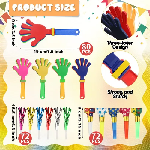 Miniatura 2 de Yunsailing 224 piezas para hacer ruido para fiestas, a granel, incluye sopladores de papel con flecos, cuernos para eventos deportivos, adultos