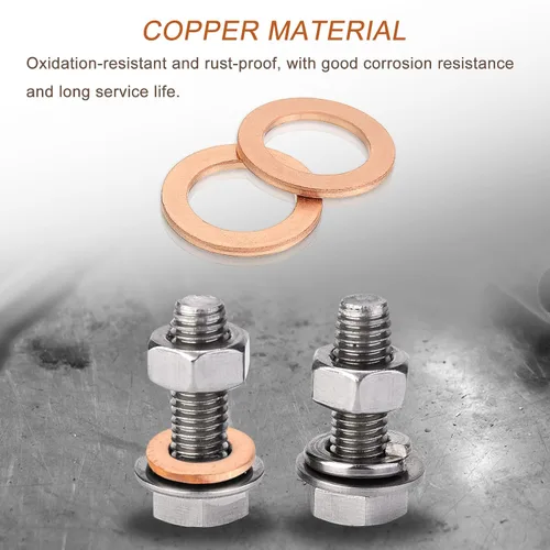 Miniatura 5 de uxcell Arandela Plana M6, 50 Piezas Arandelas de Anillo Plano de Cobre de 12mm de Diámetro Exterior Junta de Sellado de Metal para Tornillos, Pernos