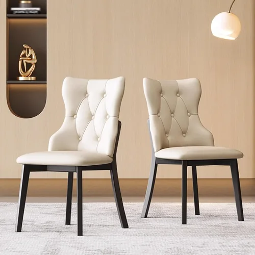 Miniatura 32 de Juego de sillas de comedor, sillas rústicas de cocina, silla de comedor tapizada con cojín grueso, silla de sala de estar con marco de madera beige