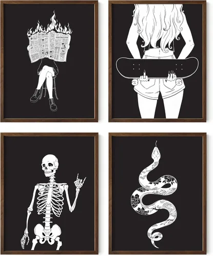 Miniatura 15 de HAUS AND HUES Decoración gótica de pared, juego de 4 impresiones de Halloween, arte de pared de terror y esqueleto, obra de arte espeluznante