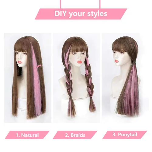 Miniatura 2 de Extensiones de cabello negro con clip, 10 piezas de 22 pulgadas de largo, rectas de colores lisos, accesorios sintéticos, extensiones con clip