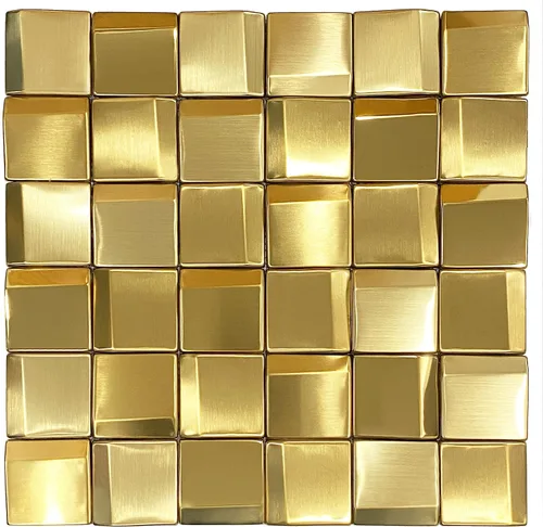 Parrotile Paneles de pared 3D, azulejos de mosaico de metal dorado de 2 x 2 pulgadas, decoración de pared dorada [5 hojas]