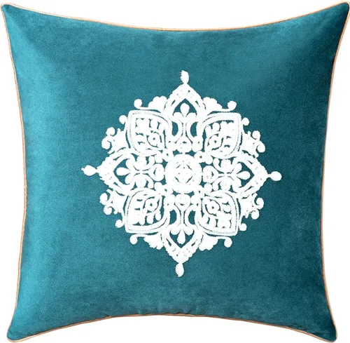 Miniatura 9 de VOGOL Funda de almohada de terciopelo suave de estilo vintage, elegante patrón floral bordado, funda de cojín cuadrada para cama, sala de estar, Azul