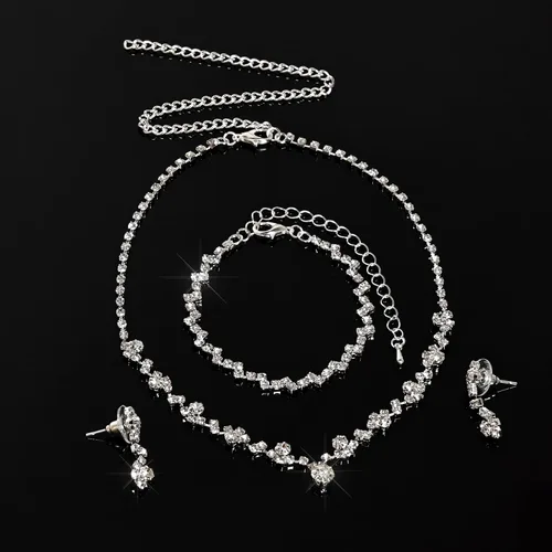 Miniatura 3 de Jmkcoz Women Jewelry Set Silver Necklace Earrings Bracelet Rhinestone Crystal Bridal Wedding Jewelry Sets for Brides Bridesmaid Wedding Party