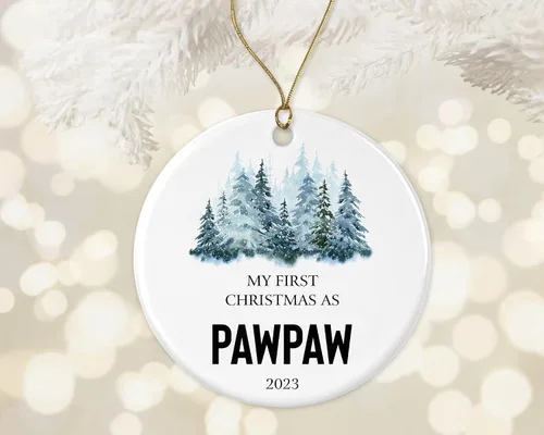 My First Christmas As Pawpaw 2023 Adorno redondo para árbol de Navidad, regalos para papaya, recuerdo de nietos, adorno de árbol de Navidad de