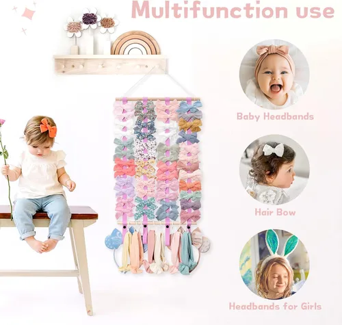 Miniatura 2 de OAOLEER Organizador de lazo para el pelo para niñas, pinzas para el pelo, diadema, organizador de almacenamiento para colgar en la pared, decoración
