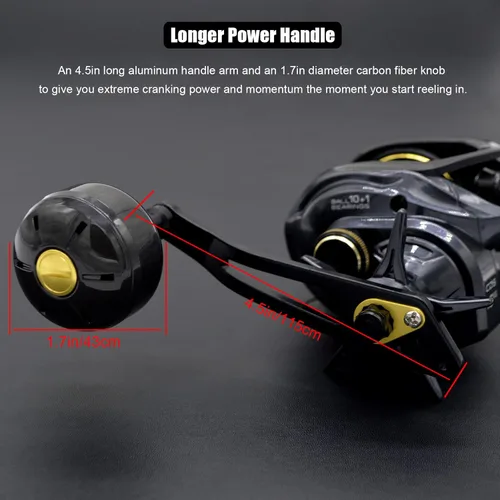 Miniatura 7 de Bahamut 400 Carretes Baitcaster, Gran Capacidad para Jigging, 10+1 Rodamientos de Acero Inoxidable, 35 LBs de Arrastre, Mango de Potencia de 4.5