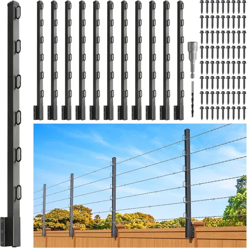 Miniatura 19 de Extensor de poste de valla, alambre de púas de 23.5 pulgadas, brazo extendido, para cercas exteriores para aumentar la altura, proteger