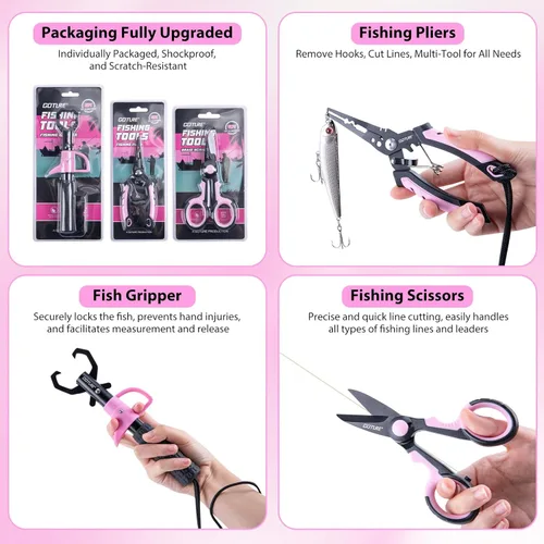 Miniatura 5 de Goture Combo de caña de pescar y carrete rosa - Carrete giratorio ML Action con bolsa rosa - Kit de caña telescópica para principiantes, viajes