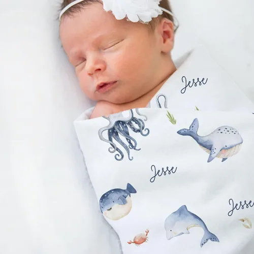 Miniatura 4 de Under The Sea - Manta unisex personalizada para bebé, color blanco, 30 x 40 pulgadas, BB349