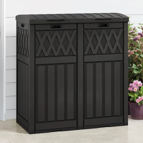 Miniatura 11 de DWVO Bote de basura para exteriores de 33 galones con tapa escalonada y bandeja de goteo, bote de basura de resina impermeable para patio, cocina