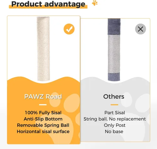 Miniatura 6 de PAWZ Road Poste rascador y almohadilla para gatos, postes y almohadillas para rascar cubiertos de sisal con pelota de juego, ideal para gatitos
