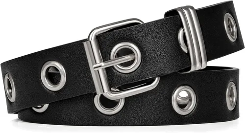 Miniatura 17 de FIORETTO Cinturón de cuero con ojales y cadena desmontable para mujeres y hombres, cinturones de cintura punk rock para pantalones vaqueros