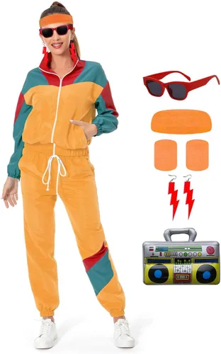 Miniatura 7 de Conjunto de traje de pista de bloque de color de los años 80, rompevientos de manga larga de los años 90, traje deportivo casual para mujer
