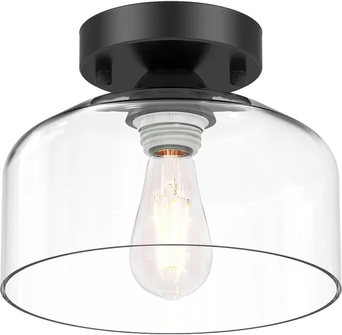 LACCEN Lámpara de techo semiempotrada - Juego de lámpara colgante de vidrio transparente, acabado negro mate, accesorio de granja moderno para