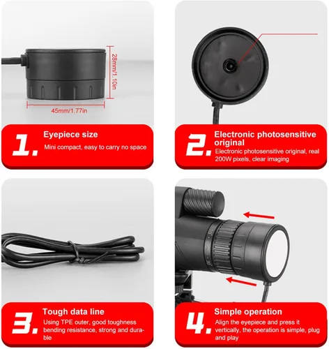 Miniatura 3 de Telescopio digital con cámara ocular electrónica, cámara ocular digital de píxeles de 200 W, cable USB C, control por aplicación, compatible