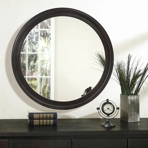 Miniatura 5 de CULER Espejos Redondos de Pared de 36 Pulgadas, Espejo Decorativo Rústico de Madera de Transición con Marco de Nogal para Pared, Espejo de Casa