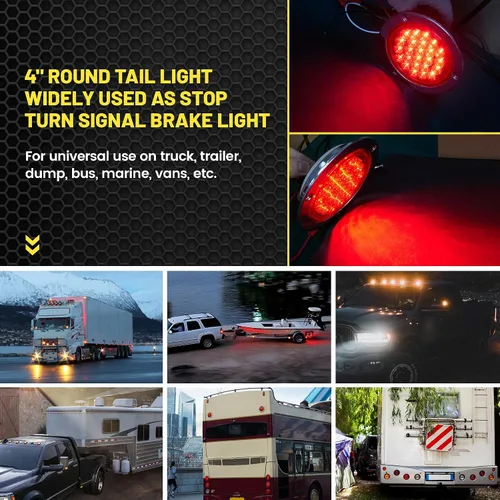 Miniatura 5 de Oyviny 2 luces traseras redondas de freno de freno de remolque de 4 pulgadas, 24 LED, 12 V CC + 4 conectores de luz de remolque de 3 pines