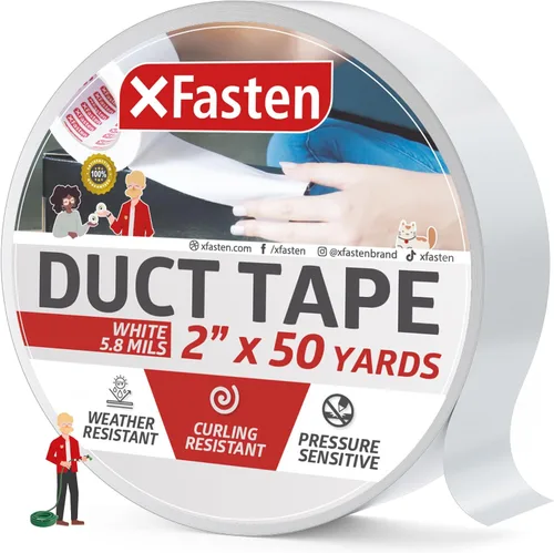 XFasten Cinta adhesiva blanca, 2 pulgadas x 50 yardas, cinta de reparación de conductos para todo tipo de clima, para reparación, parches, embalaje,