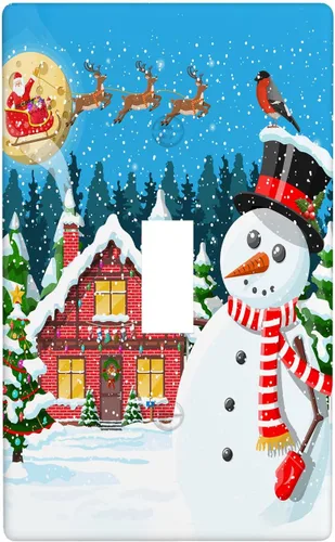 Miniatura 75 de Cubierta de interruptor de luz dúplex de 1 banda, cubierta decorativa de Navidad con copos de nieve rojos, placa frontal decorativa para cocina