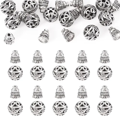 Miniatura 9 de Craftdady Cuentas de gurú tibetano de plata de 3 maneras para hacer collares y joyas Plata antigua-1