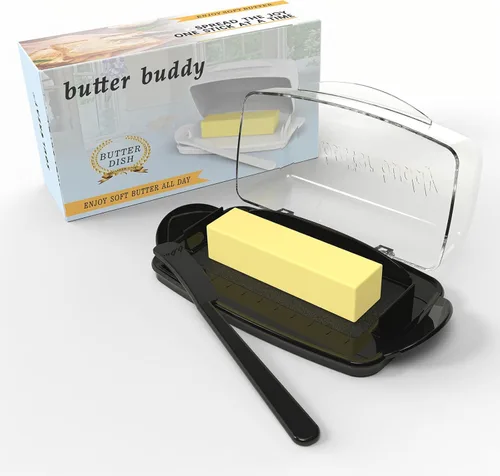 Miniatura 13 de Plato de Mantequilla con Tapa y Cuchillo, Platos de Mantequilla Grandes de Plástico con Tapa de Bisagra Transparente y Fácil de Voltear, Fondo