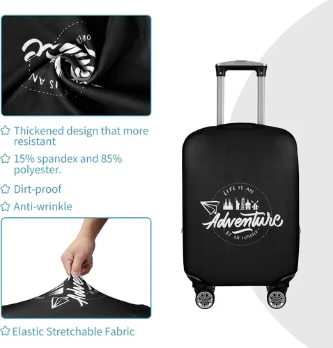 Miniatura 4 de KENOBEE Funda para maleta, NegroBlanco - La vida es una aventura, La vida es una aventura